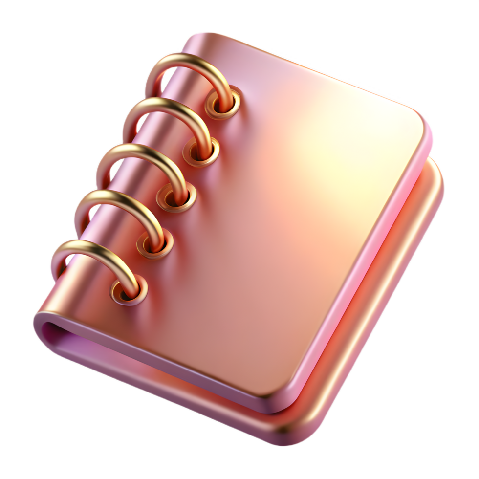 Metallic Pink Notebook with Rose Gold Binding , Glossy 3D Render and Minimalist Design png