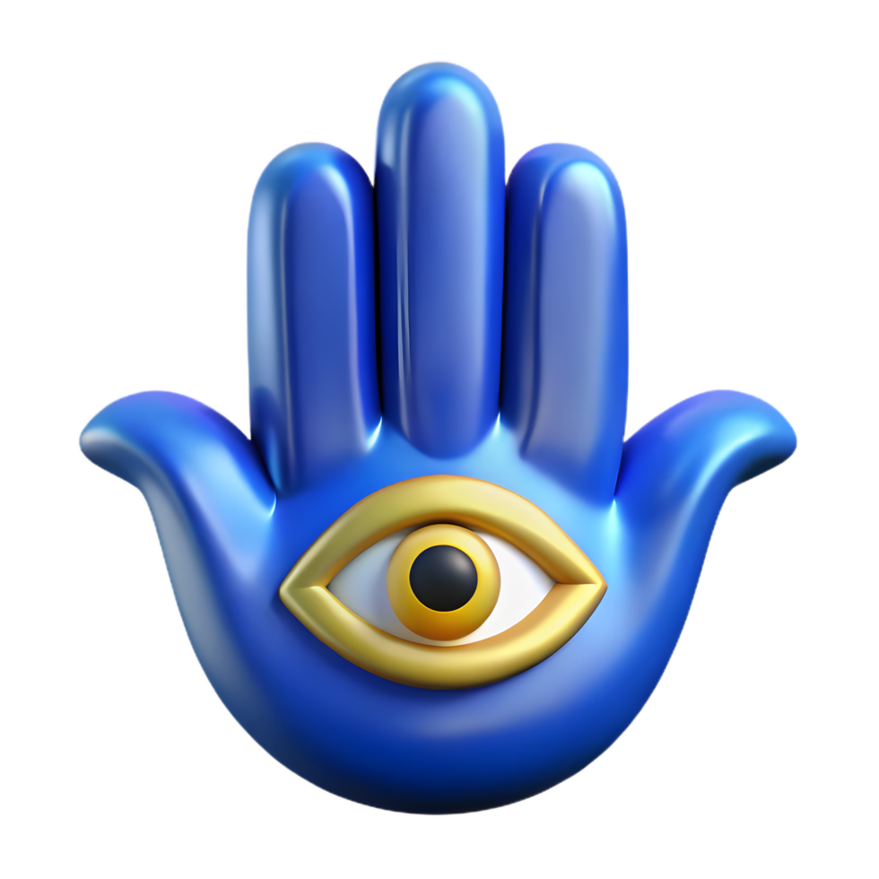 Hamsa Hand Icon Blue Golden Eye Amulet 3D Symbol png
