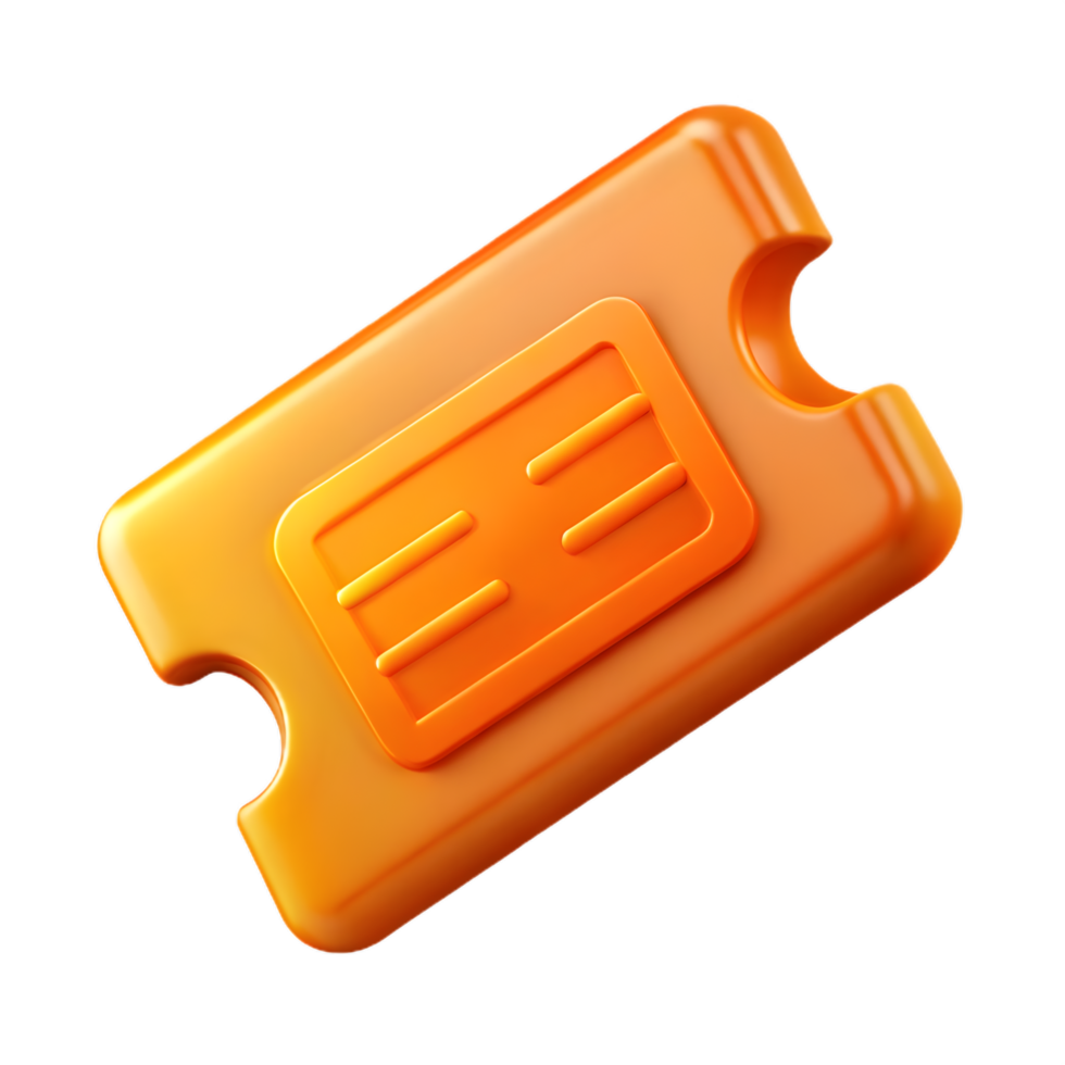 Plastic Orange Ticket Stub 3D Render , Vibrant Gradient with Shiny Surface and Minimalist Design png