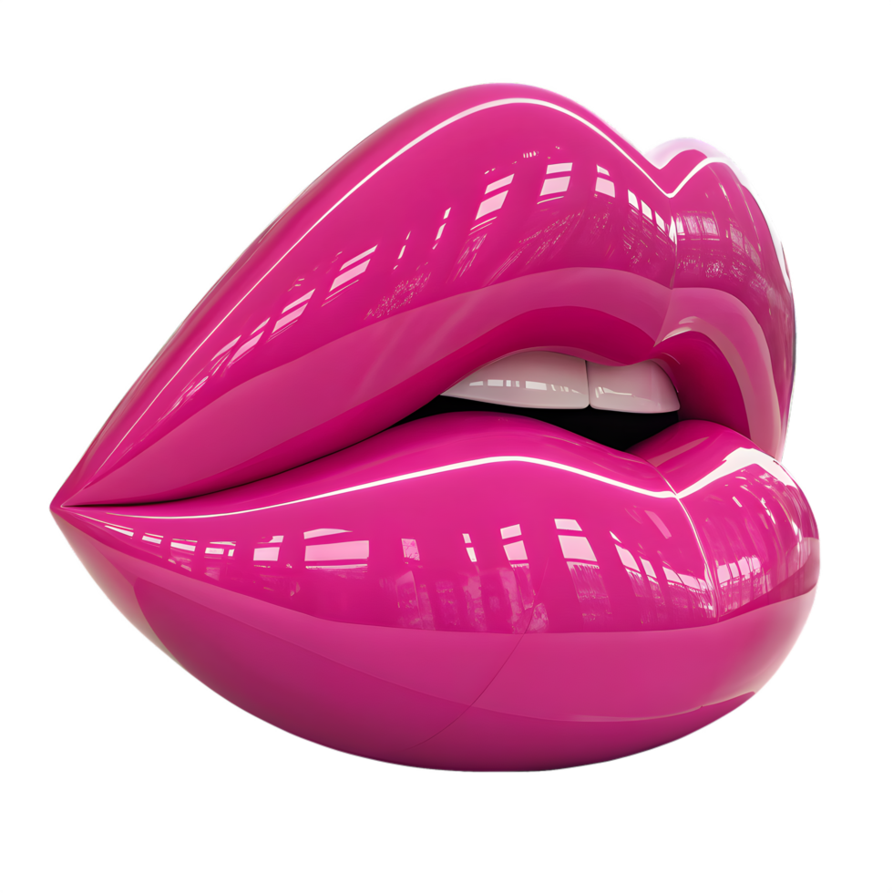 Glossy Pink Lips Sculpture , Oversized Pop Art Installation with Vibrant Magenta Color png