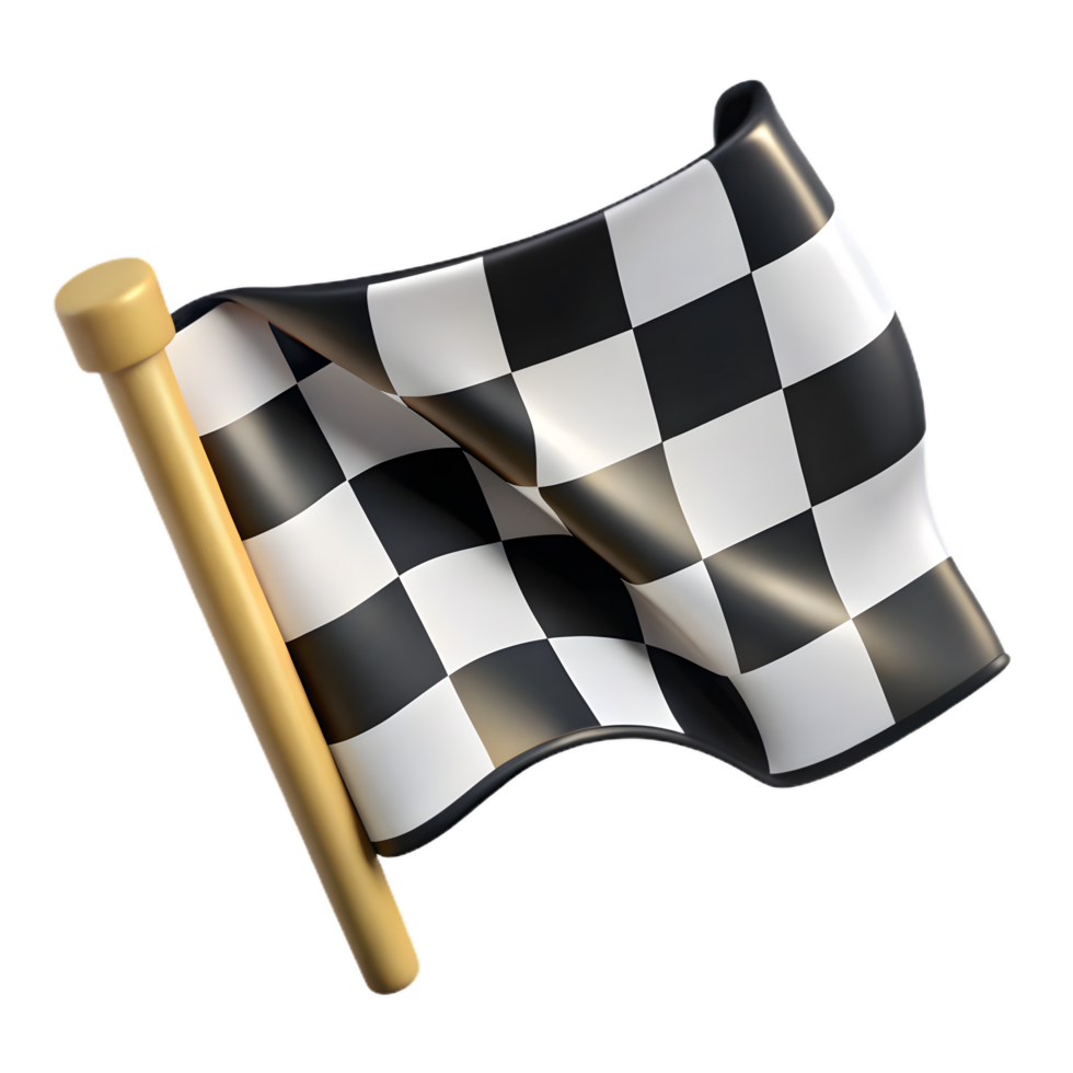 Waving Checkered Flag 3D Render of Racing Victory with Black and White Squares png