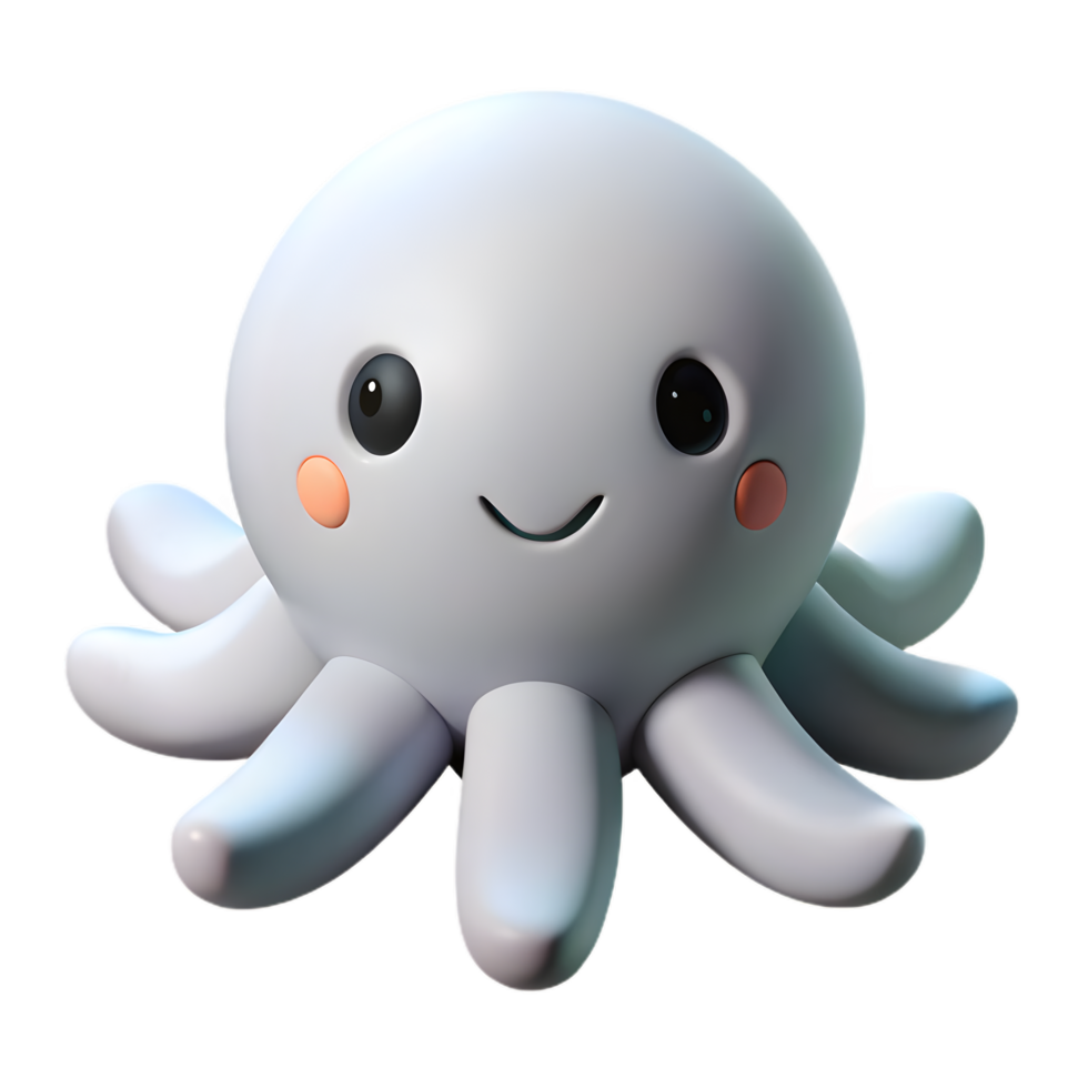 Cute Cartoon Octopus Plush Toy , 3D Kawaii Style with Smiling Face and Rosy Cheeks png