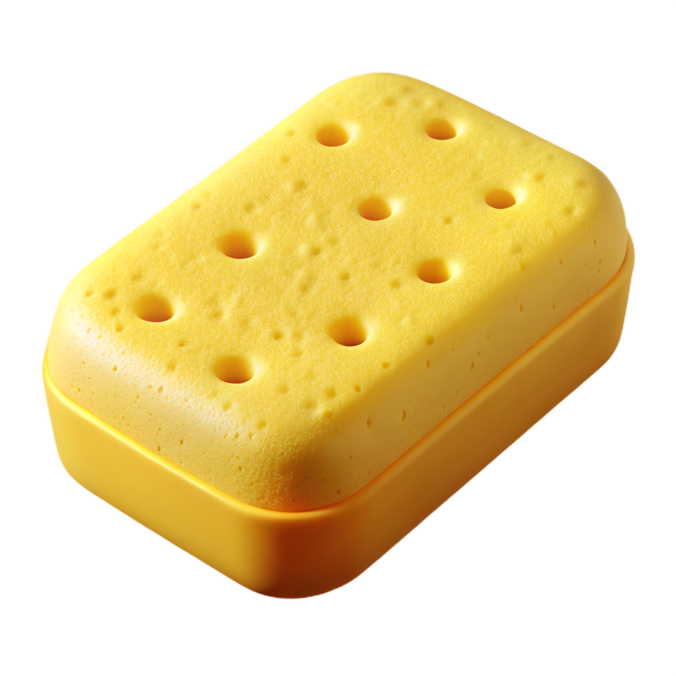 Yellow Rectangular Cleaning Sponge , Realistic Porous Household Tool Rendering png