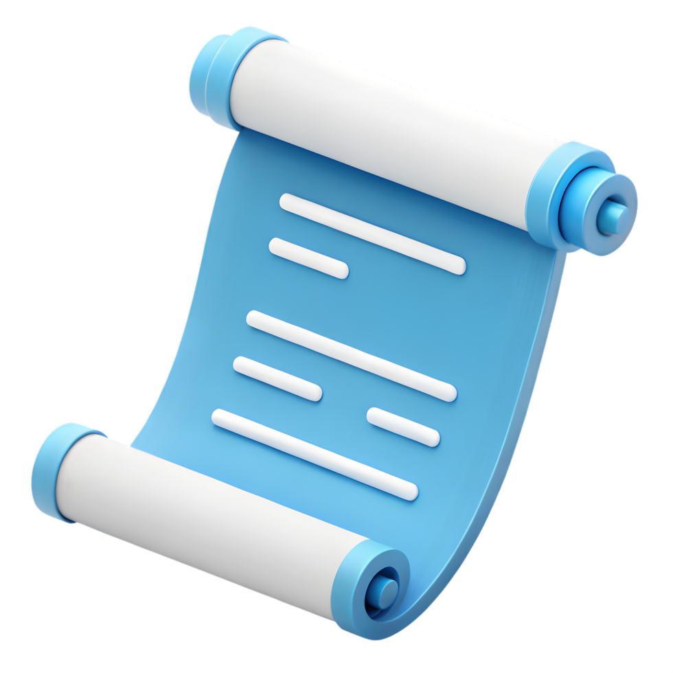 Blue Scroll Icon , 3D Minimalist Ancient Document with White Edges and Digital Design Aesthetic png