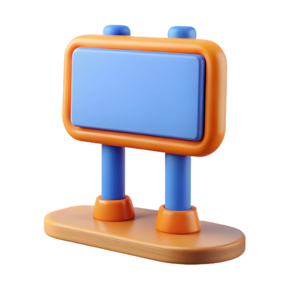 3D Cartoon Signboard with Orange Frame and Blue Screen , Kawaii Toy-Style Educational Prop png