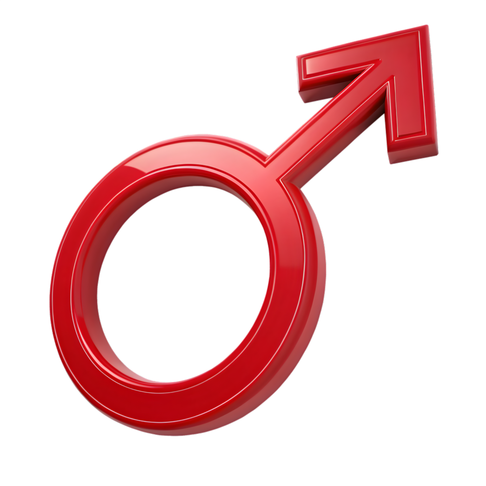 3D Red Male Symbol , Glossy Gender Icon with Bold Design and Upward Arrow png