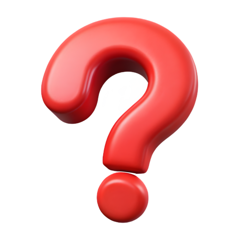 Red Question Mark 3D Render , Glossy Surface with Vibrant Color and Iconic Symbolic Design png