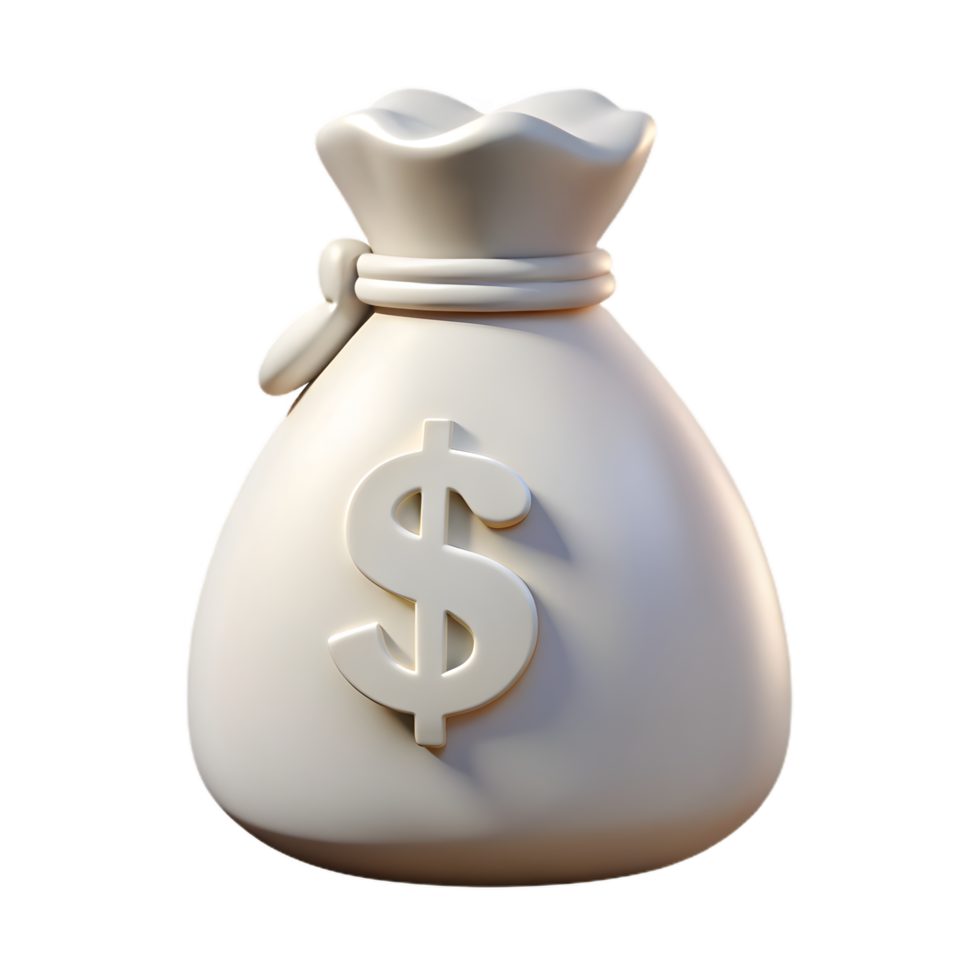 White Ceramic Money Bag 3D Render , Glossy Dollar Piggy Bank for Savings and Wealth Symbolism png