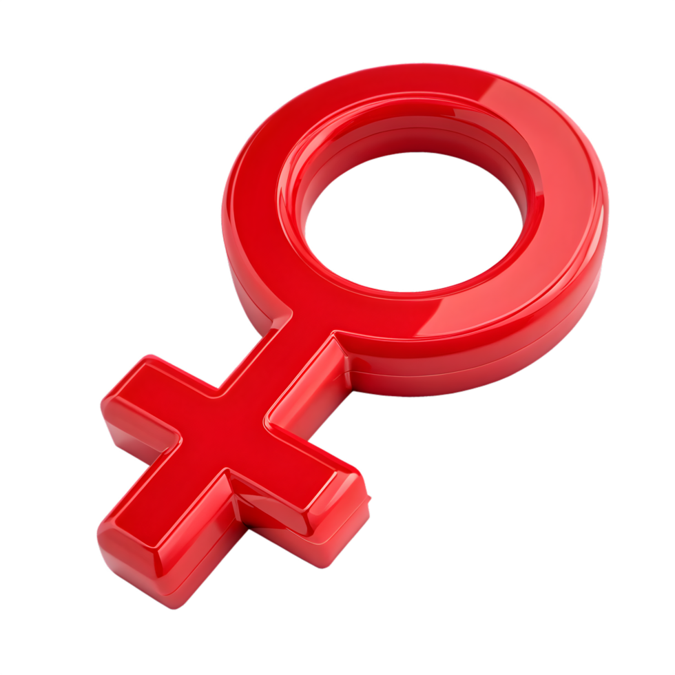 Red Female Symbol , Glossy 3D Feminist Icon with Minimalist Design and Cross png