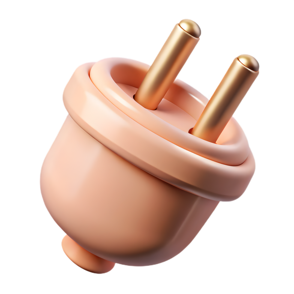 Peach-Colored Electrical Plug , 3D Render with Gold Prongs and Glossy Finish png