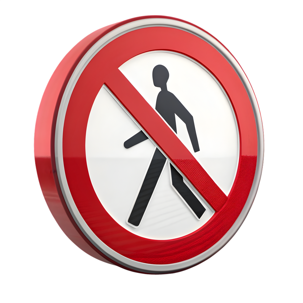 3D Prohibition Sign , No Pedestrians Traffic Symbol with Red Circle and Metallic Edge png