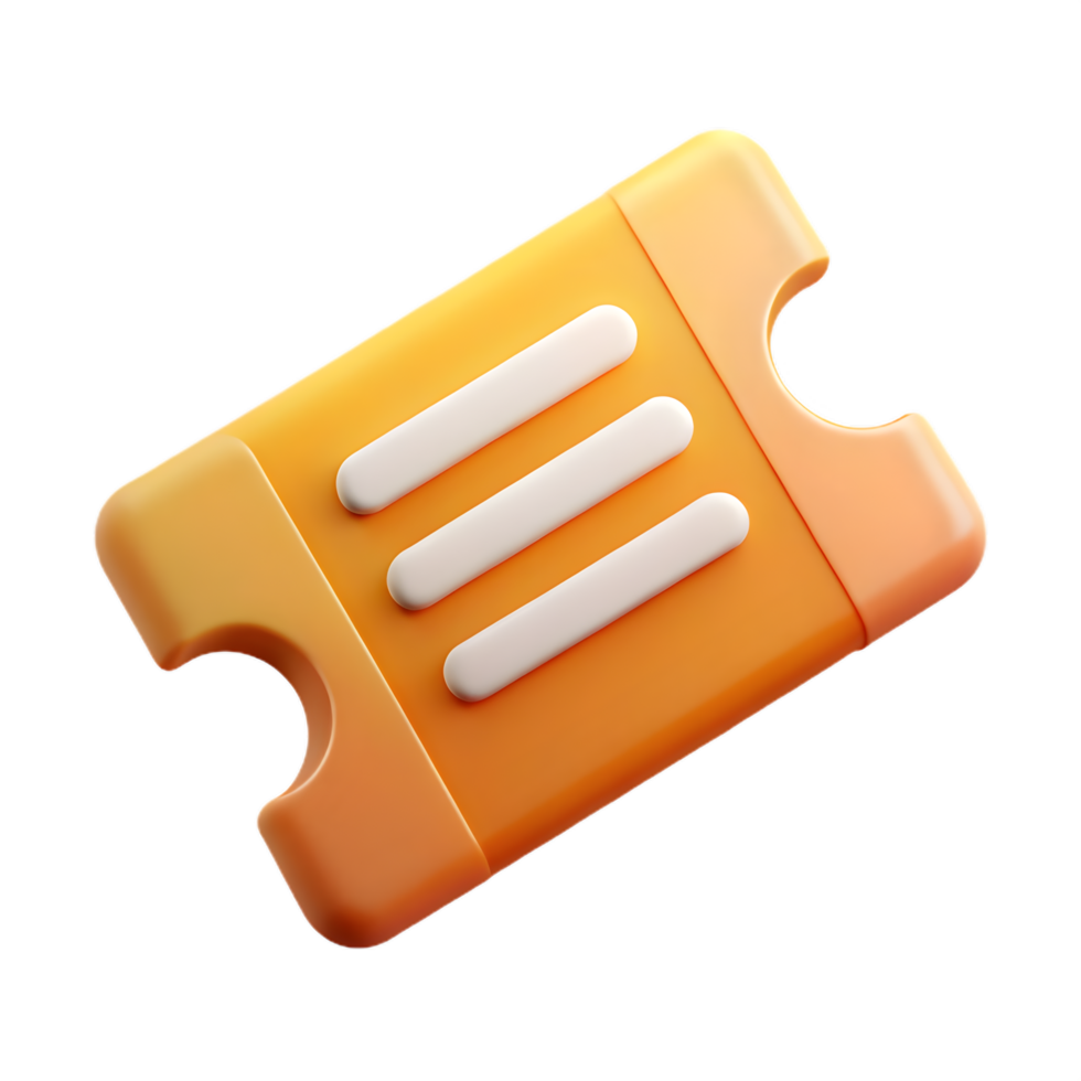 Orange Plastic Ticket Stub , Glossy 3D Icon with White Stripes and Retro Minimalist Design png