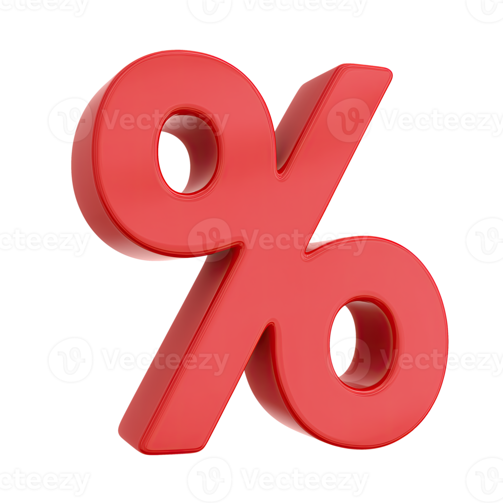 red percentage or percent symbol for discount sale, isolated on transparent background png