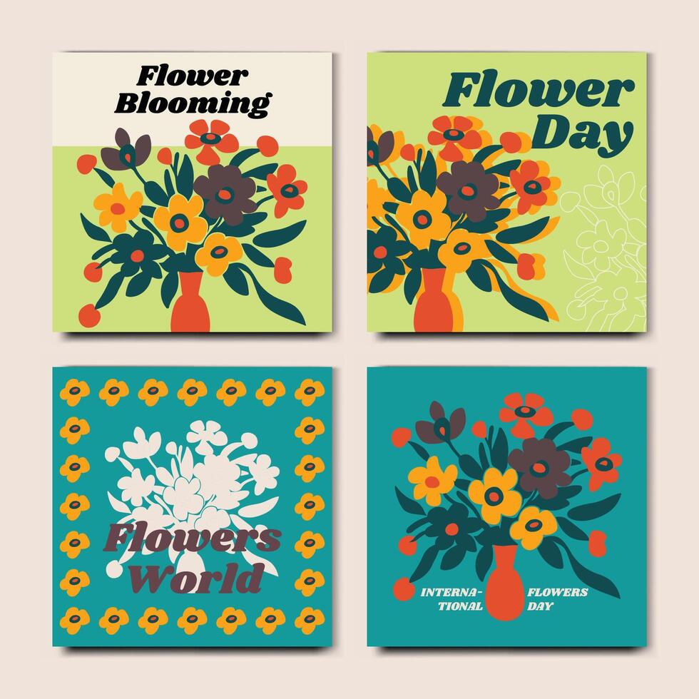 Collection of flower-themed art with various floral arrangements vector
