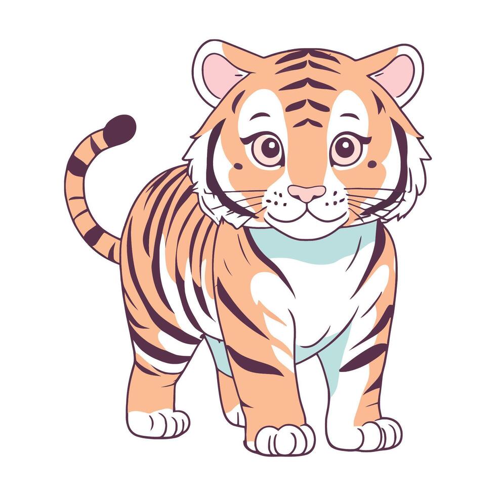 Cute cartoon tiger cub smiling happily Illustration vector