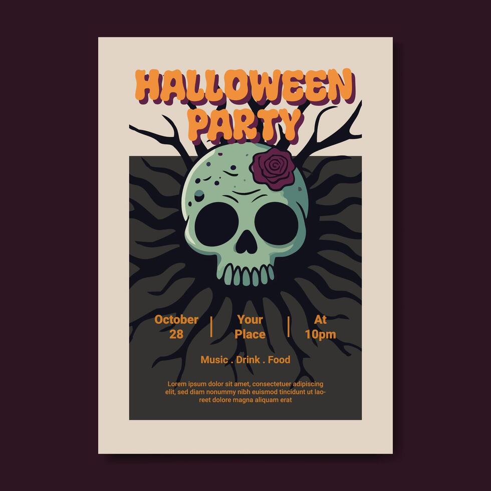 Halloween Party Poster with Skull vector