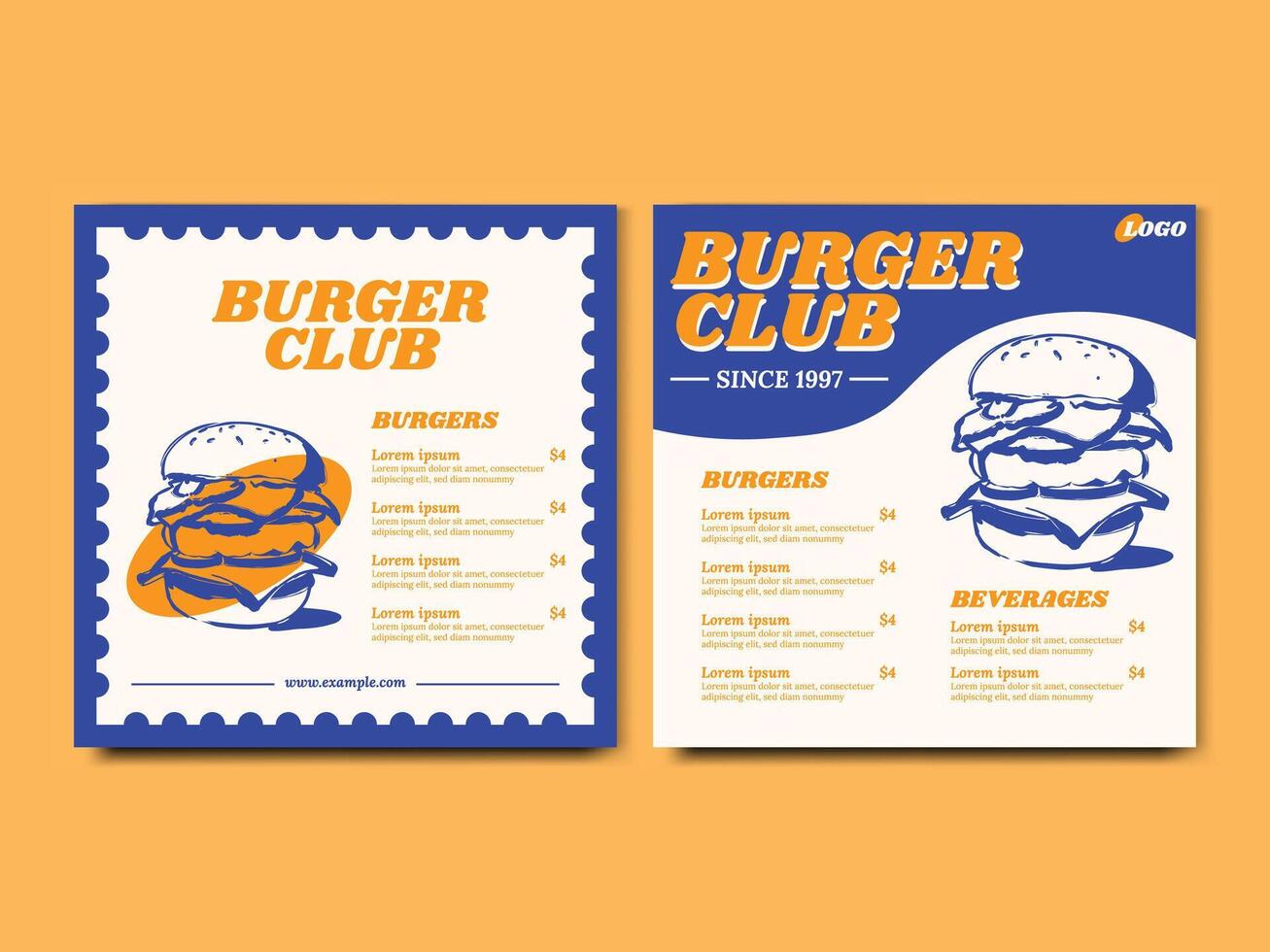 Burger Restaurant Menu Price List Square Banner Social Media vector
