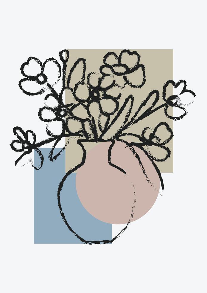 Abstract Floral Arrangement Art Print in Neutral Tones vector
