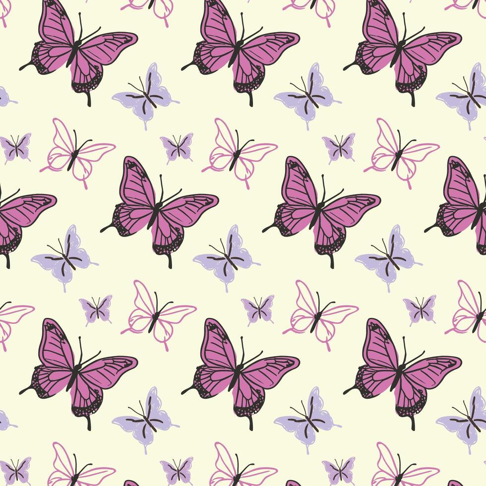 Seamless Pattern with Butterflies in Pink and Purple Colors vector