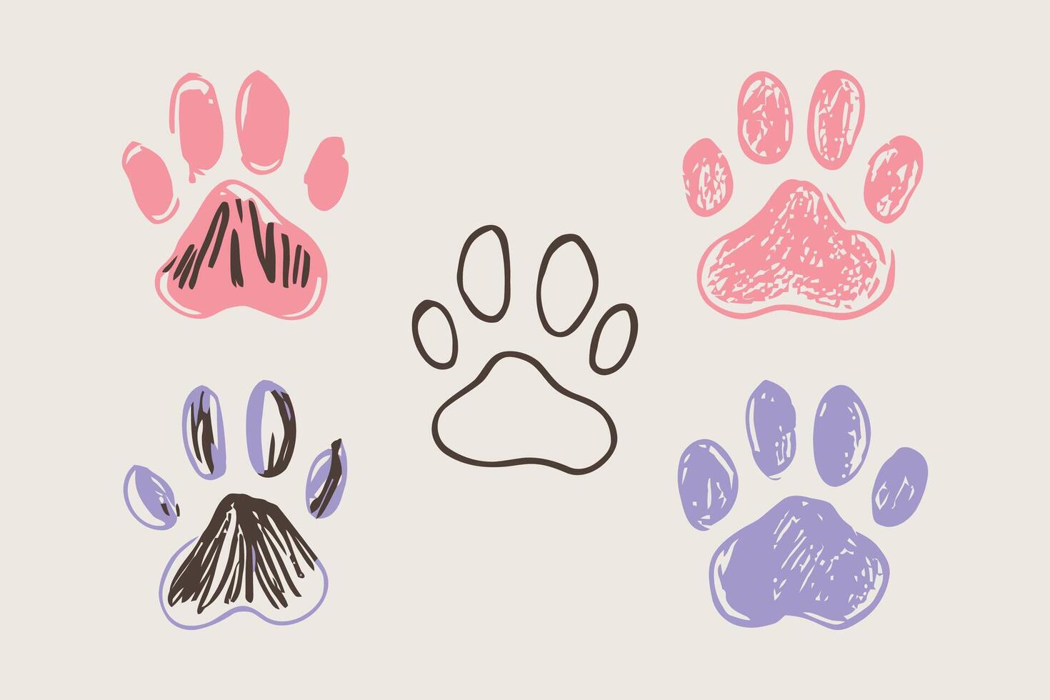 Collection of colorful paw prints art vector