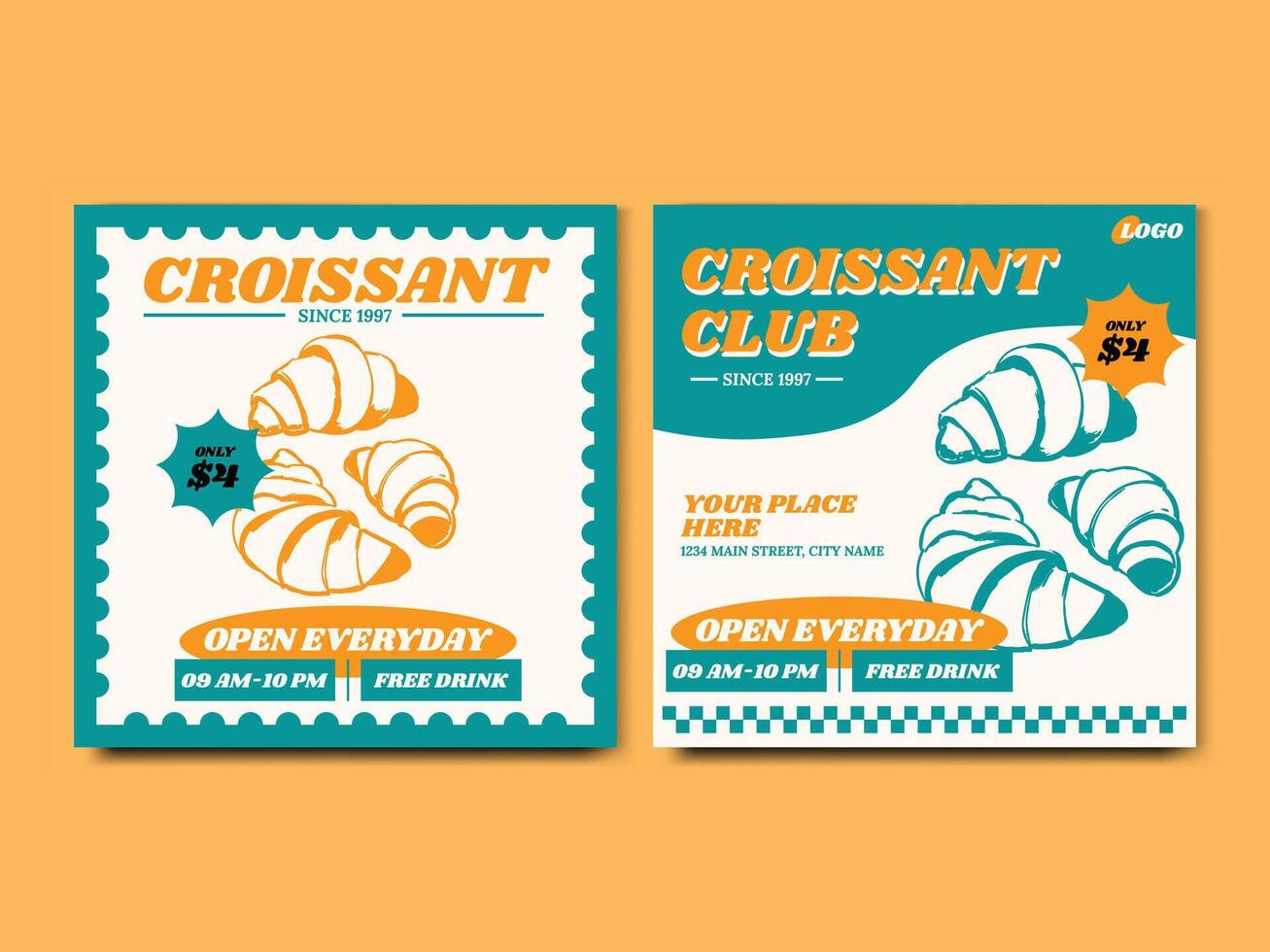 Croissant Bakery Flyer Advertisement Square Banner Social Media vector