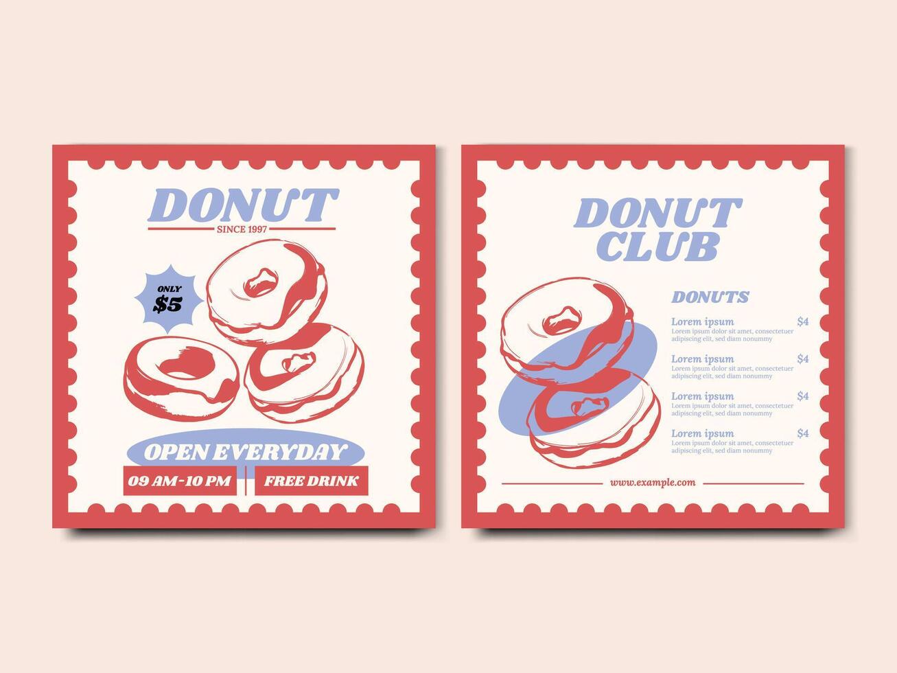 Donut Shop Flyer and Menu Price List Square Banner vector
