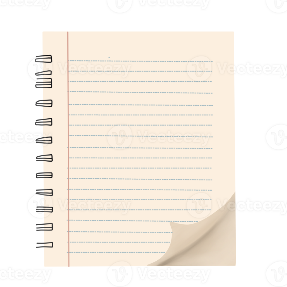 Lined Notebook Page with Spiral Binding png