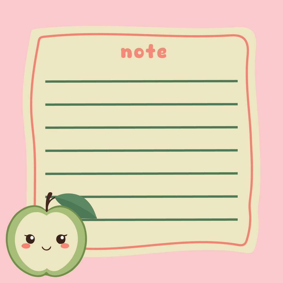 Cute apple note on pink background for writing vector