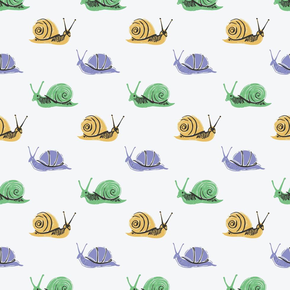Seamless Pattern of Colorful Snails on a White Background vector