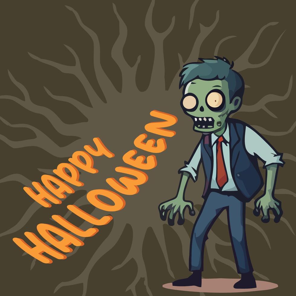a cartoon zombie with the words happy halloween vector