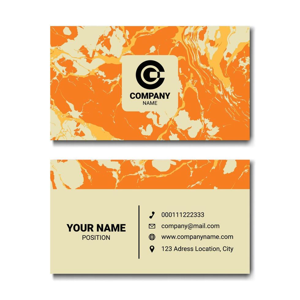 Elegant Business Card Design with Abstract Orange Marble Texture vector