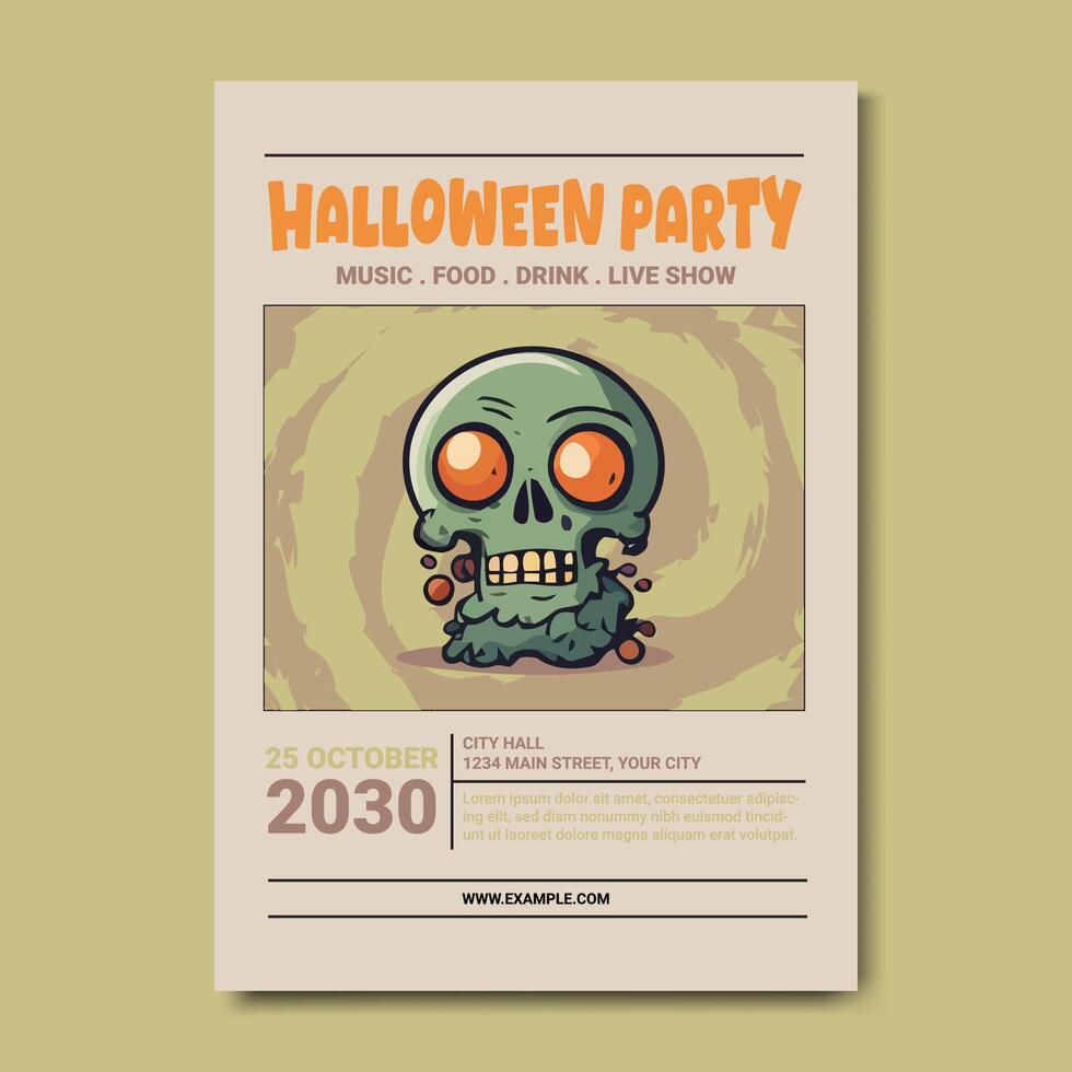 Halloween Party Poster with Zombie Skull vector