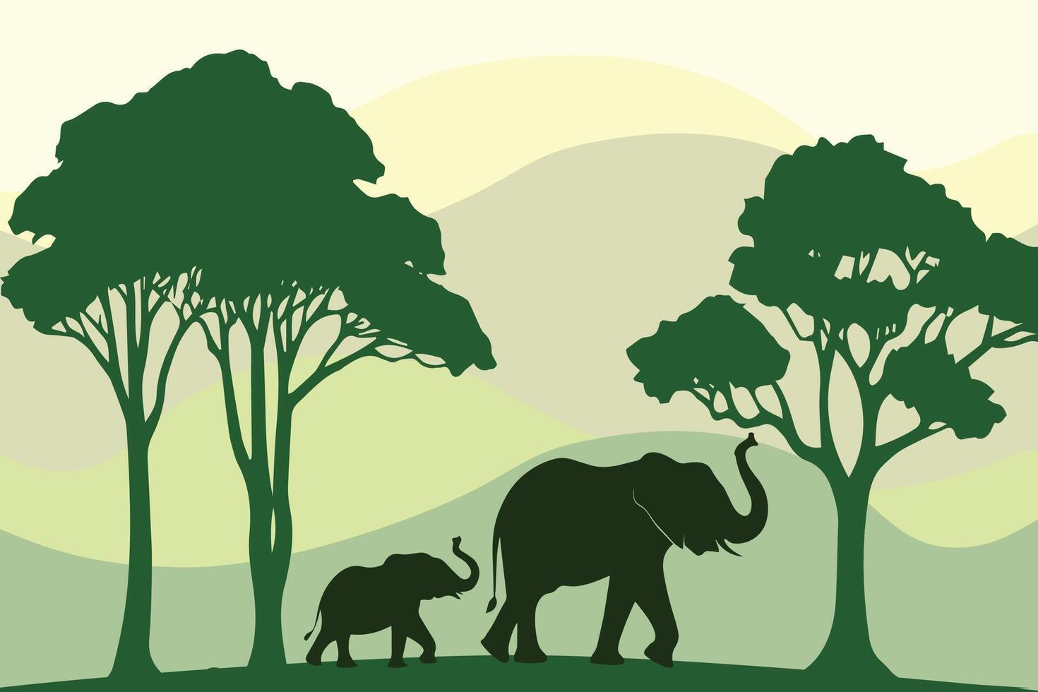 Elephants walking in the savanna landscape vector