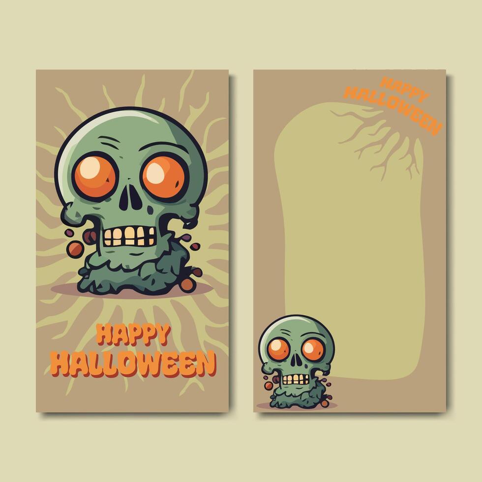 Happy Halloween Card with Cartoon Zombie Skull vector