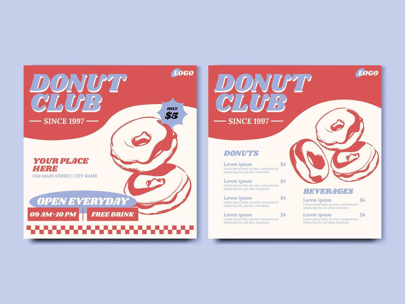 Donut Shop Flyer and Menu Price List Social Media vector