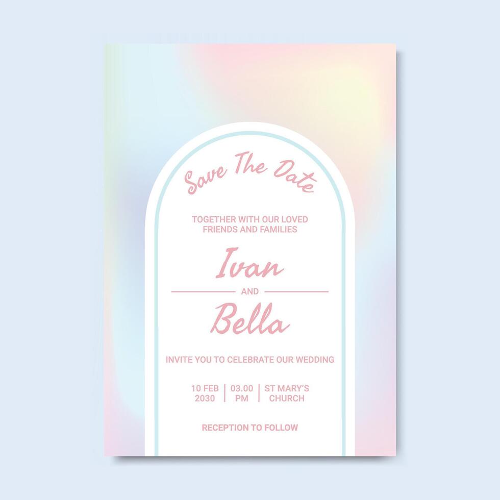 Elegant Save the Date Wedding Invitation with Pastel Colors Gradient Holographic vector