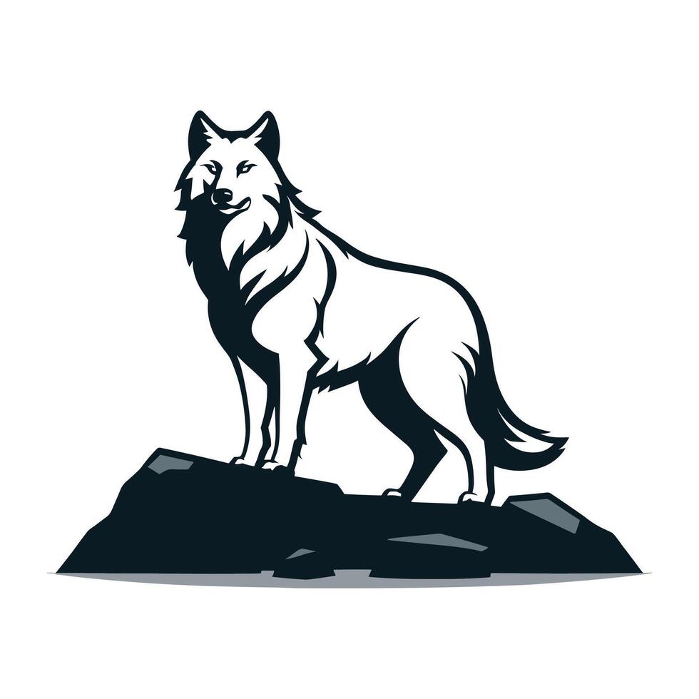 Majestic Wolf Standing Proudly on a Rock vector