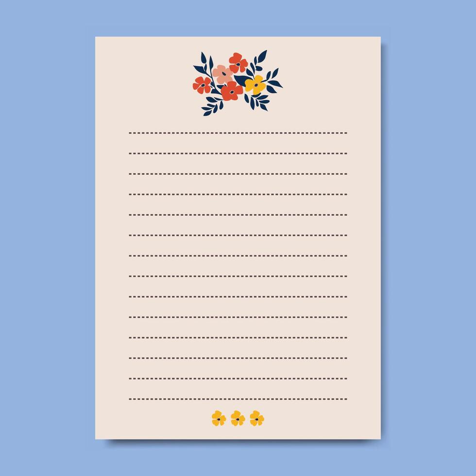 floral card template design. flowers botanical notes paper page vector