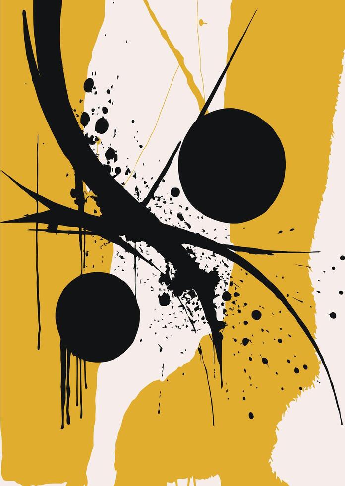 Abstract Composition with Black Shapes and Yellow Background vector