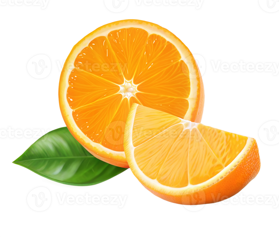 Fresh Citrus Slices and Green Leaves Captured in a Vivid Closeup Showing Texture and Color Contrast png