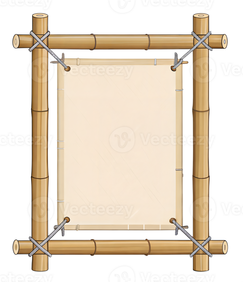 Simple Bamboo Frame Displaying Beige Paper with Strong Metal Fasteners and Natural Brown Details png