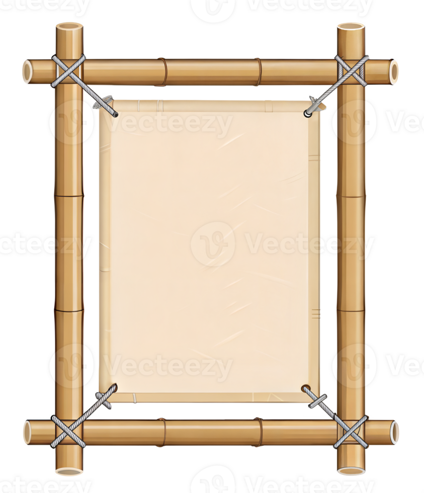 A Bamboo Frame Holding Blank Beige Paper in the Center with Natural Brown and Minimalist Style png