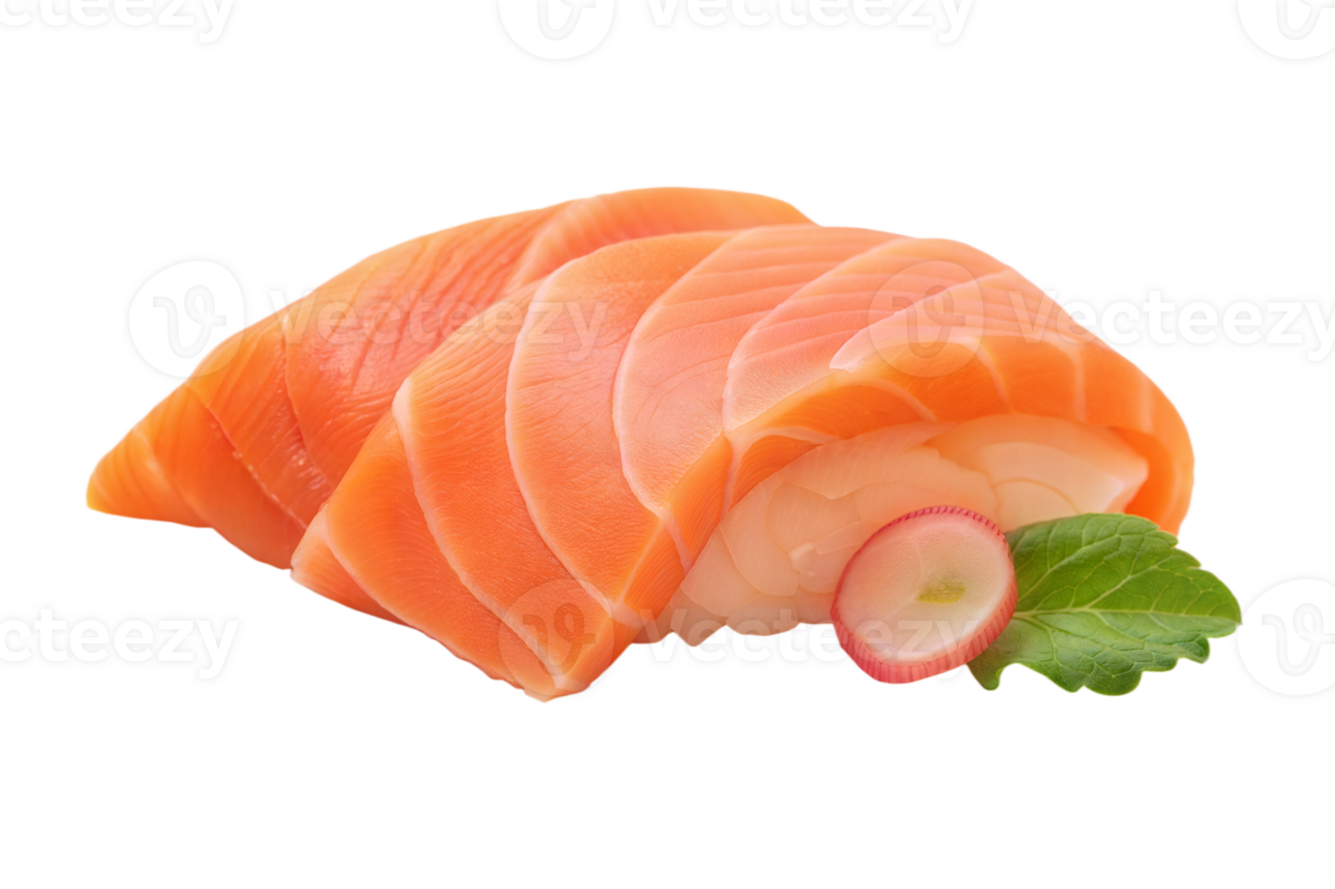 Premium Sushi Grade Salmon Nigiri with Rice and Herb on Transparent Background png