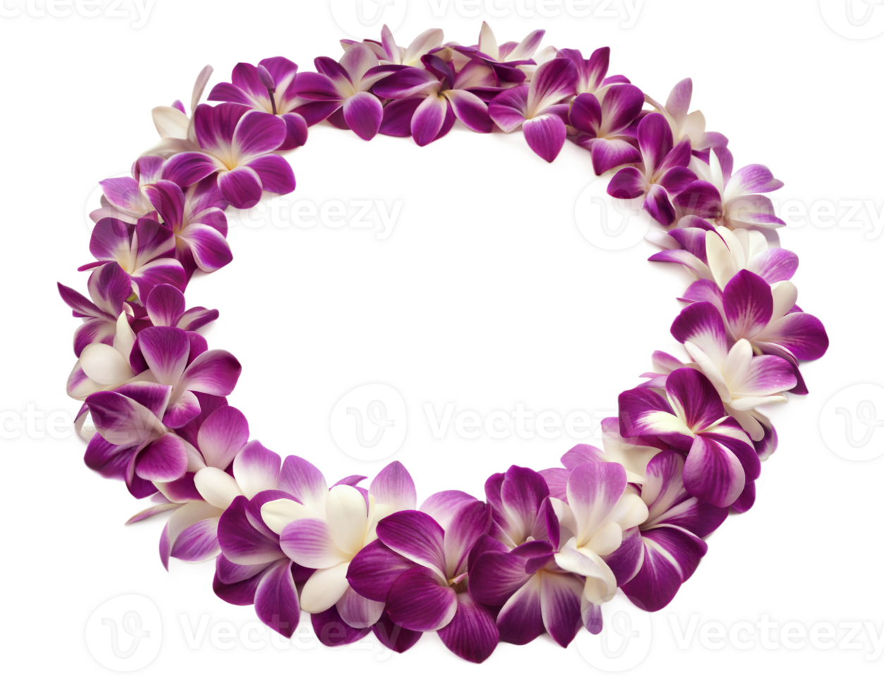 Traditional Hawaiian lei made of purple and white hibiscus flowers in a circular wreath design png