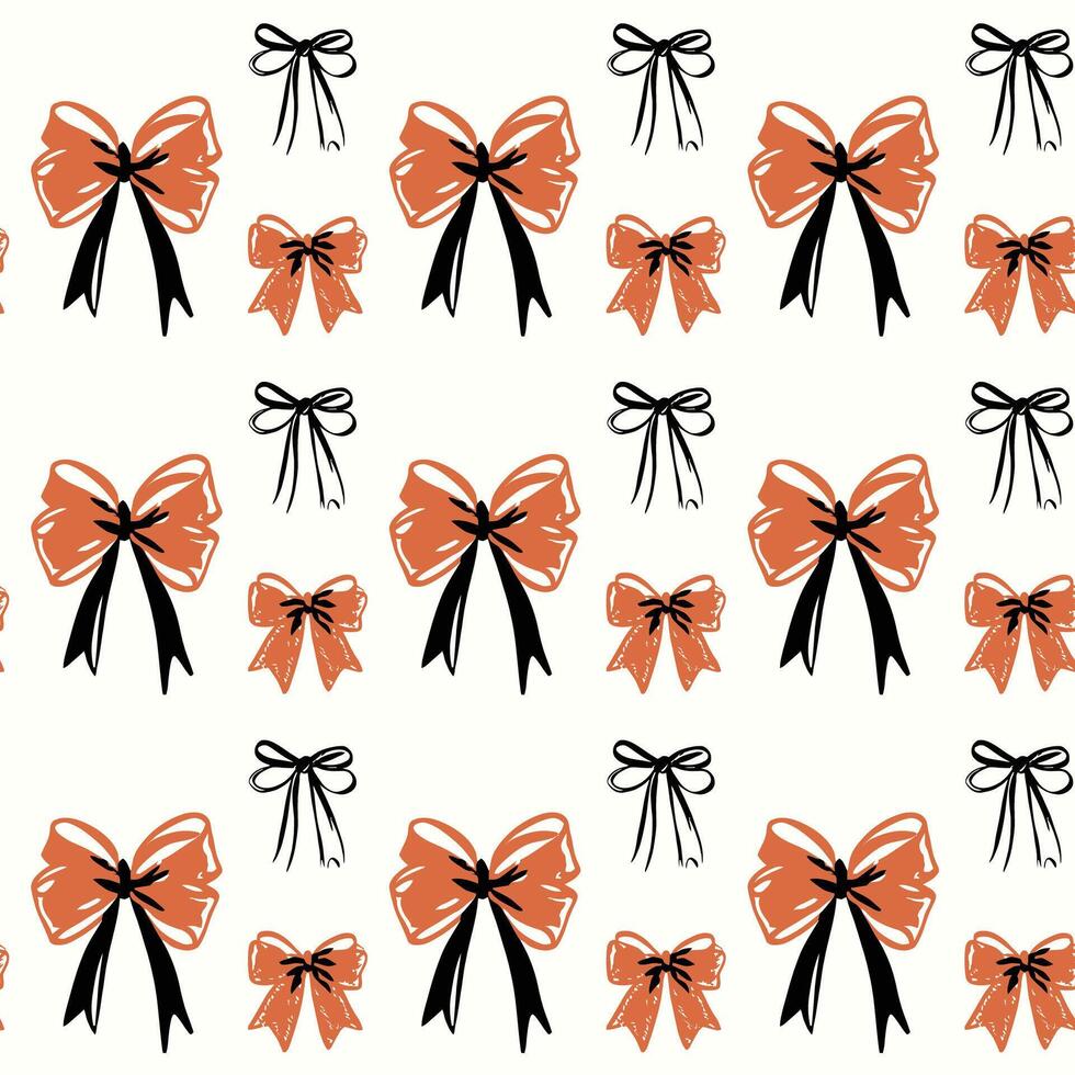 Red coquette Bow Ribbon Seamless Pattern Background Vintage Bow and Hand-Drawn Ribbon Design. Unique print combines classic bows with delicate, sketch-style ribbon elements. vector