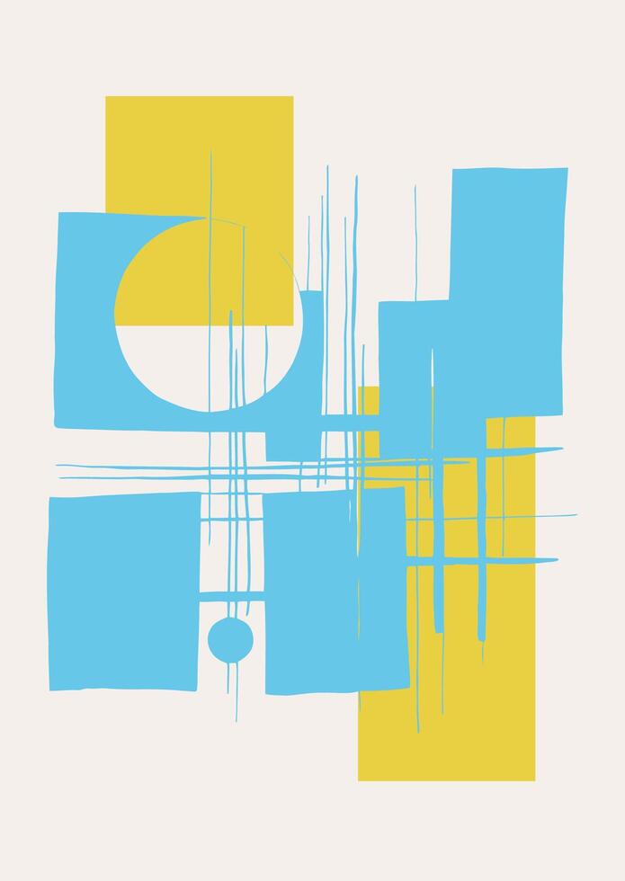 Abstract Geometric Composition with Blue and Yellow Shapes vector