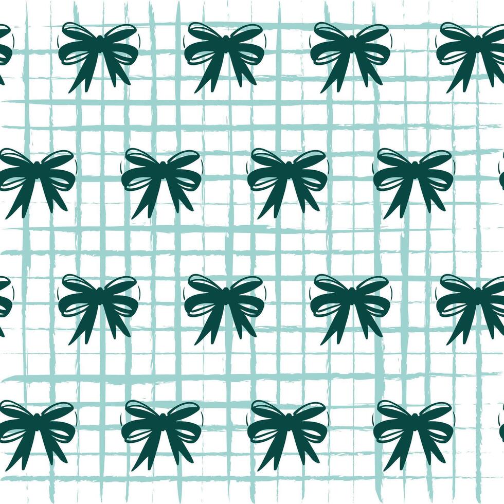 Blue Coquette Bow Ribbon Seamless Pattern on Grid Background. Combines delicate bows with a subtle grid background, Chic and coquette-inspired pattern for youthful and feminine vibe vector