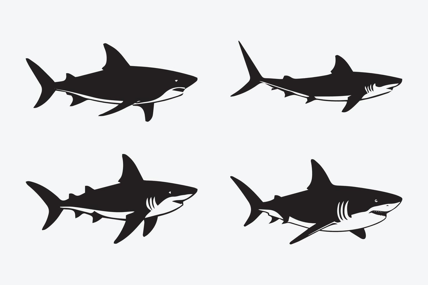 Shark silhouettes in black and white vector
