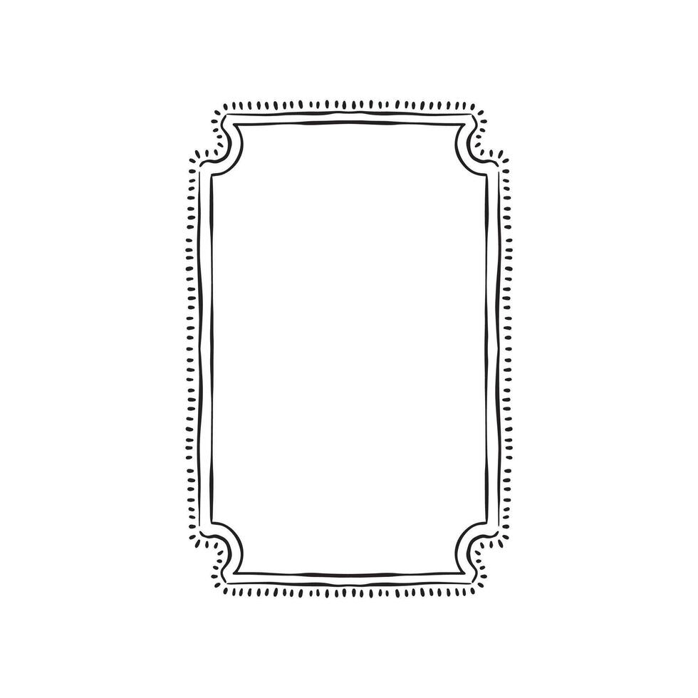 Rectangular border edge with decorative corners. Black and white line drawing in a sketch doodle style. vector