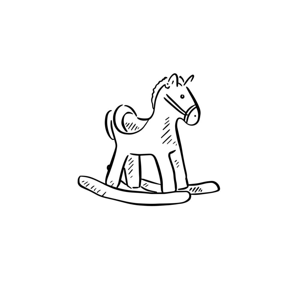 Rocking horse for toddlers. Hand drawn in black and white. vector